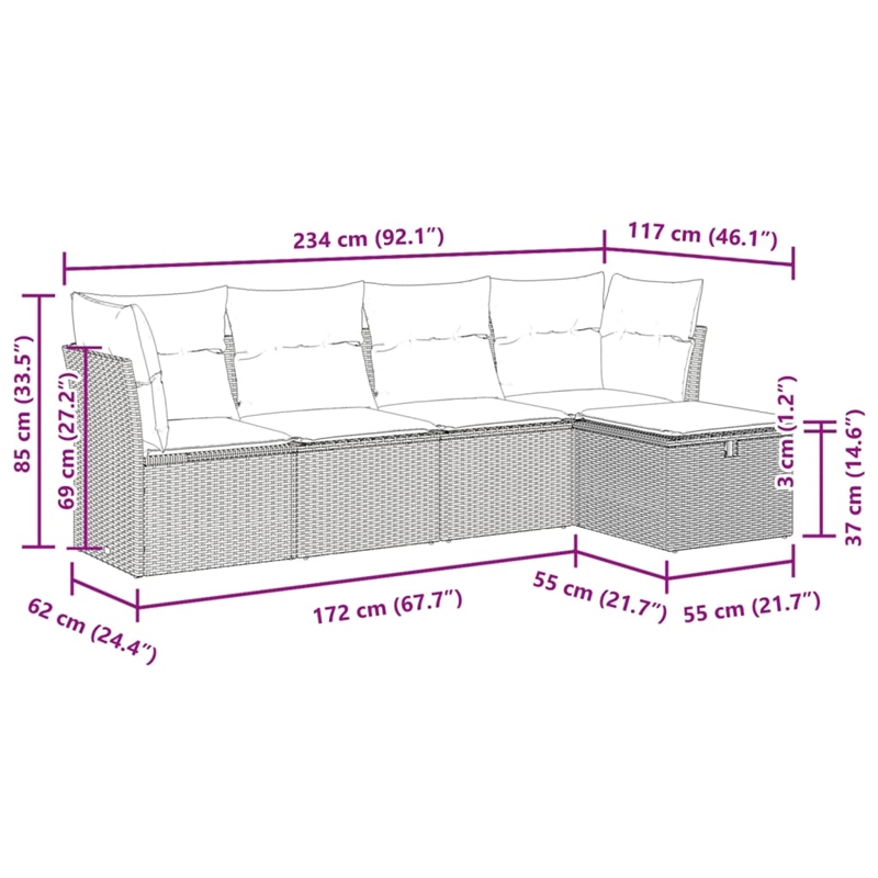 vidaXL 5 Piece Poly Rattan Sofa Set in Gray/Beige