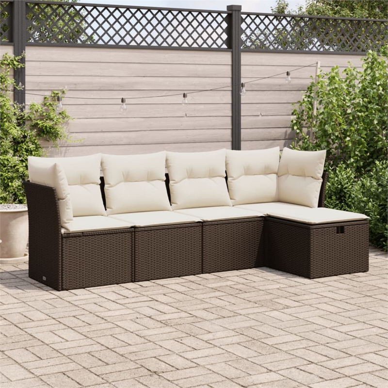 vidaXL 5 Piece Sofa Set in White/Brown/Cream