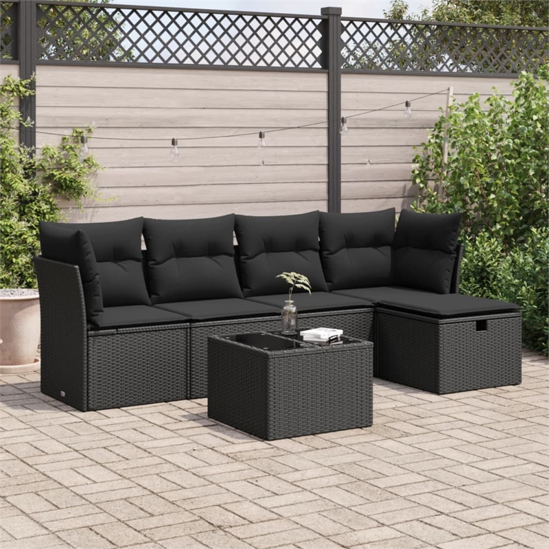 vidaXL 6 Piece Poly Rattan Sofa Set in Black