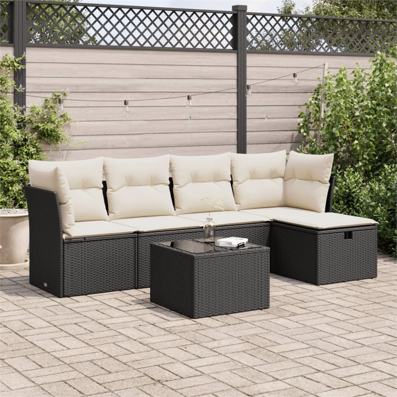 vidaXL 6 Piece Poly Rattan Sofa Set in Black/White/Cream