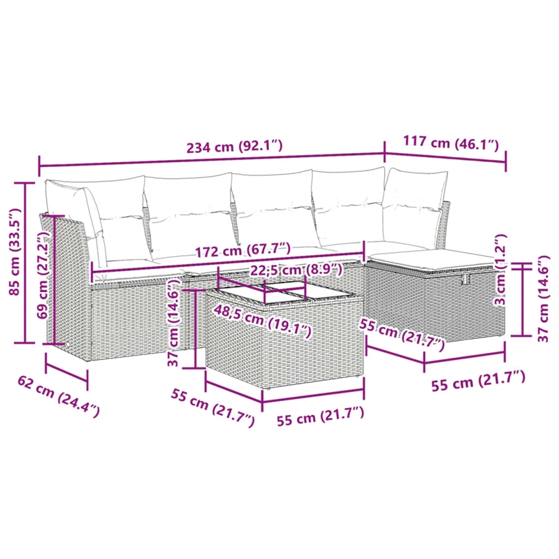 vidaXL 6 Piece Poly Rattan Sofa Set in Black/White/Cream