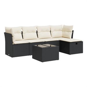 vidaXL 6 Piece Poly Rattan Sofa Set in Black/White/Cream