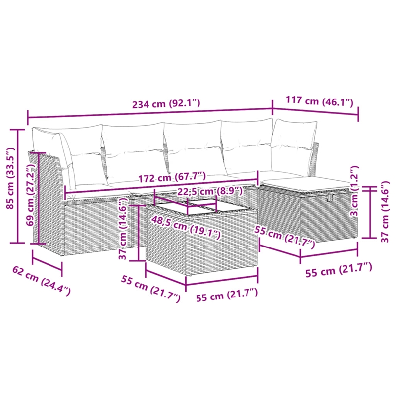 vidaXL 6 Piece Poly Rattan Sofa Set in Gray