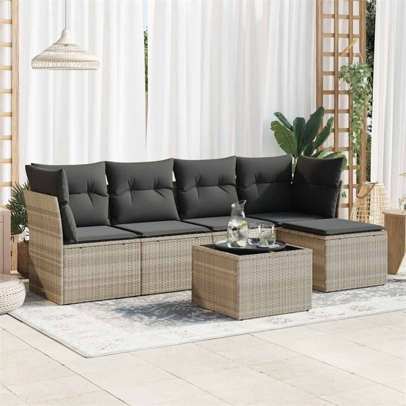 vidaXL 6 Piece Poly Rattan Sofa Set in Gray