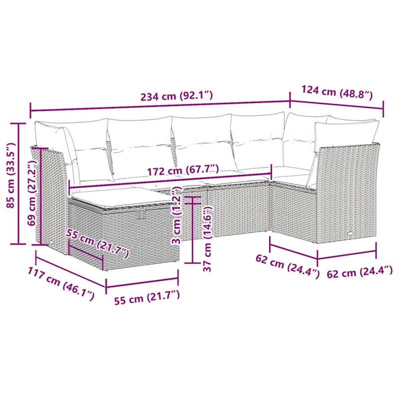 vidaXL Poly Rattan Sofa Set in Gray