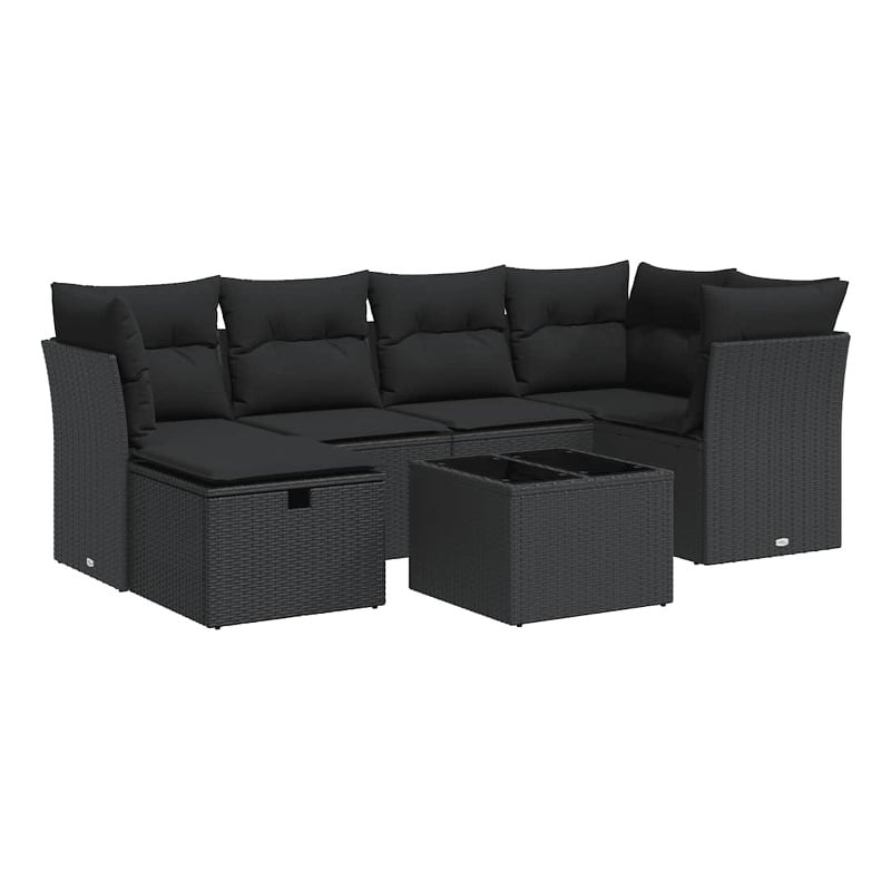 vidaXL 7 Piece Poly Rattan Large Sofa Set in Black