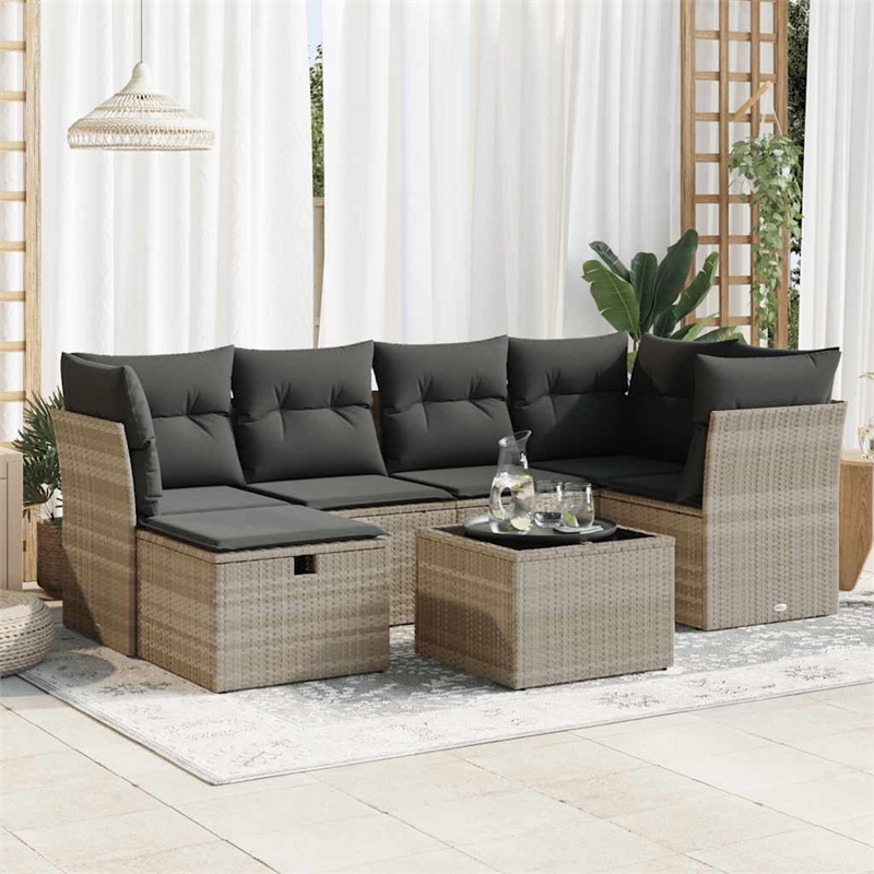vidaXL 7 Piece Poly Rattan Sofa Set in Gray