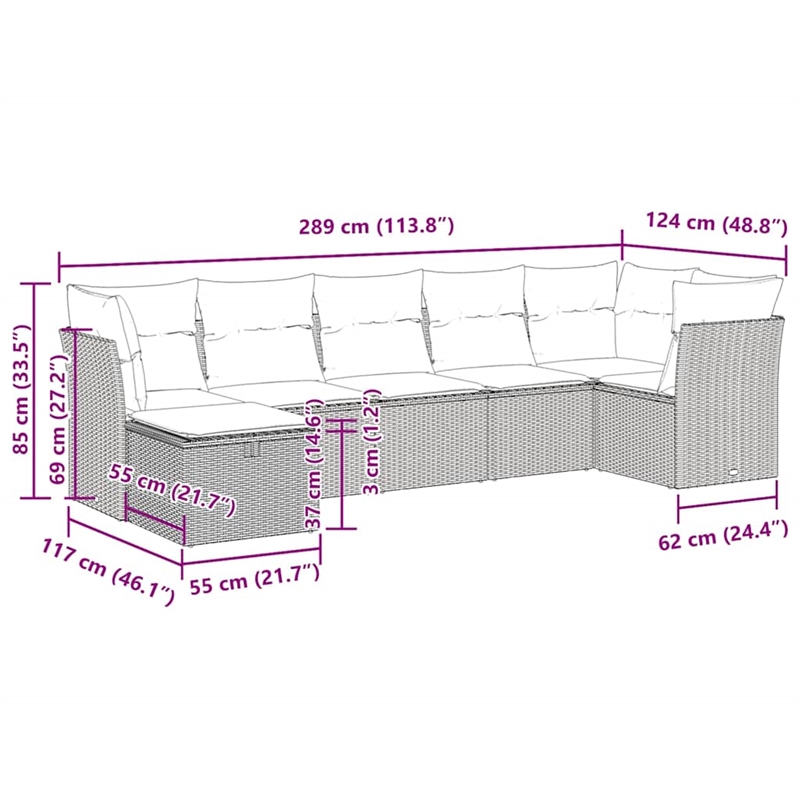 vidaXL 7 Piece Steel Sofa Set in Black