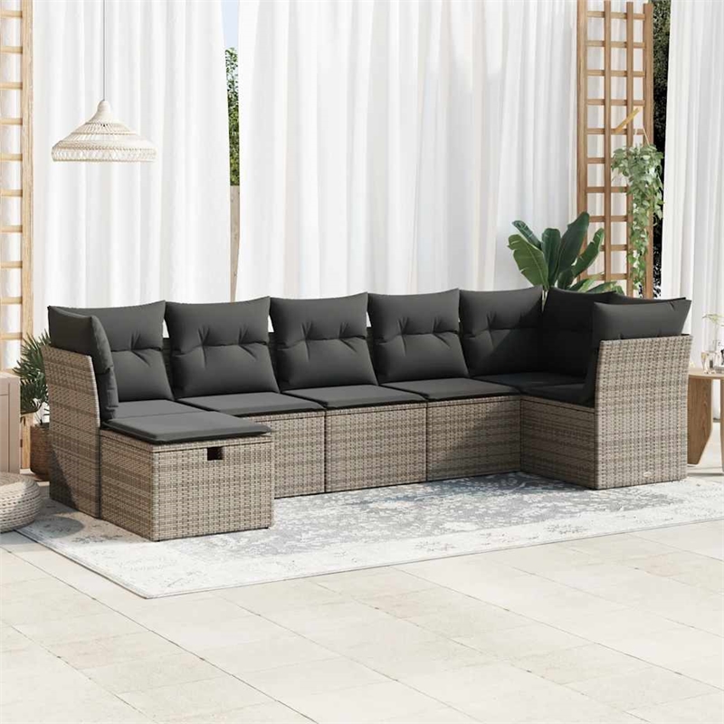 vidaXL 7 Piece Poly Rattan Sofa Set in Gray