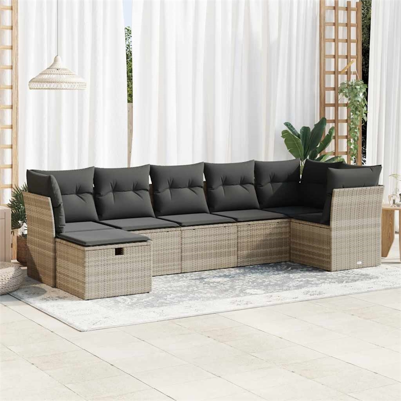 vidaXL 7 Piece Poly Rattan Sofa Set in Gray