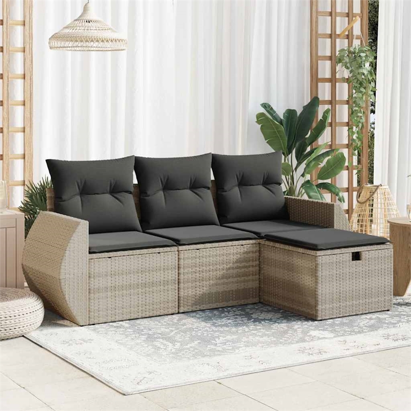 vidaXL 4 Piece Poly Rattan Sofa Set in Gray