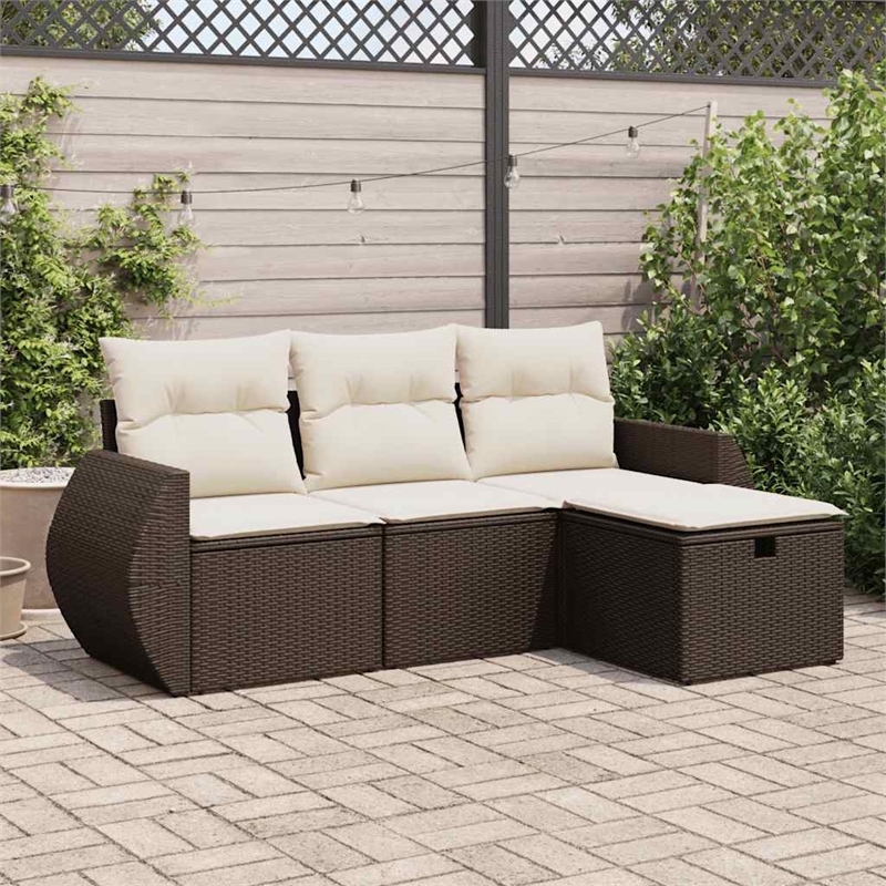 vidaXL 4 Piece Sofa Set in White/Brown/Cream
