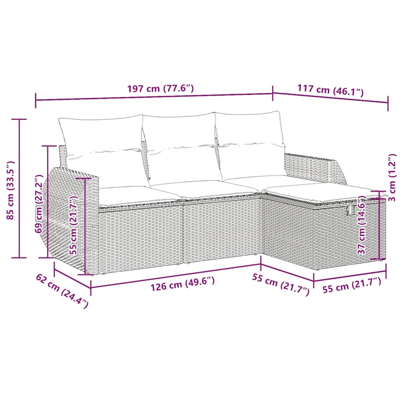 vidaXL 4 Piece Sofa Set in White/Brown/Cream
