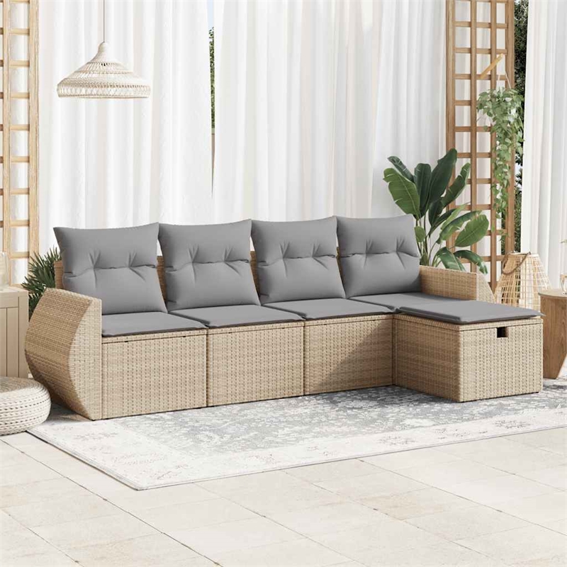 vidaXL 5 Piece Poly Rattan Sofa Set in Beige
