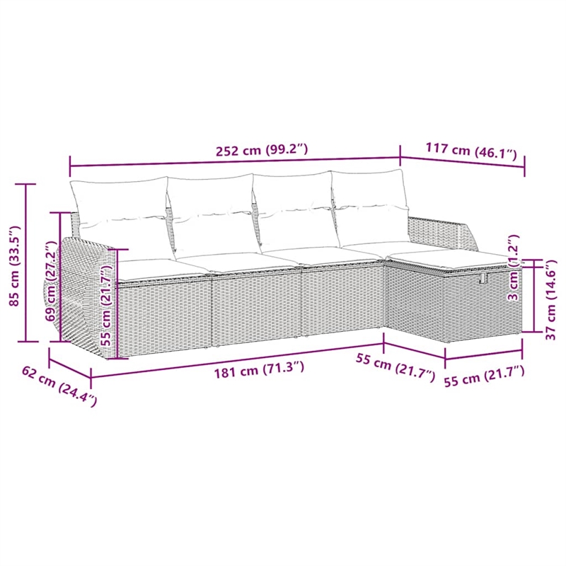 vidaXL 5 Piece Steel Large Patio Sofa Set in Gray