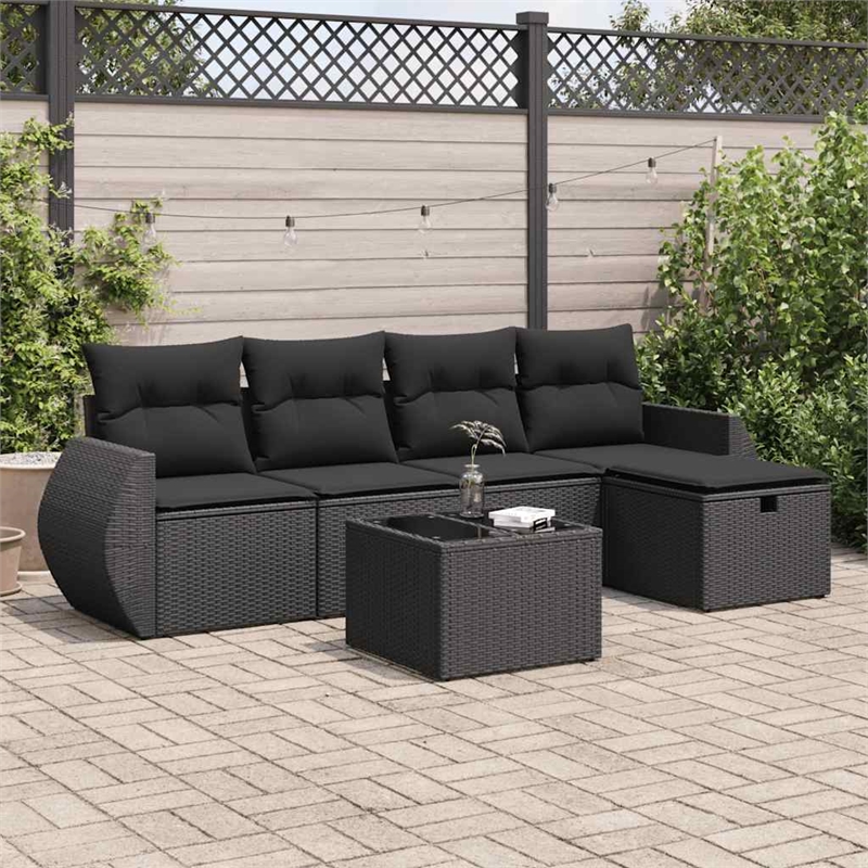 vidaXL 6 Piece Poly Rattan Sofa Set in Black