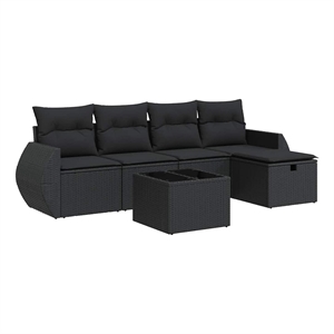 vidaXL 6 Piece Poly Rattan Sofa Set in Black