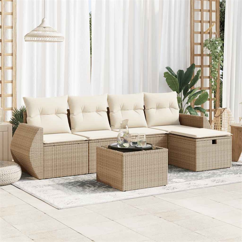 vidaXL 6 Piece Steel Medium Sofa Set in Beige