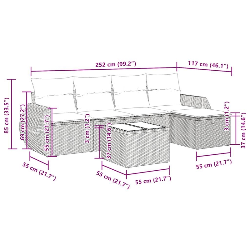 vidaXL 6 Piece Steel Medium Sofa Set in Beige