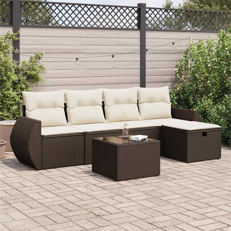 vidaXL 6 Piece Poly Rattan Sofa Set in Brown