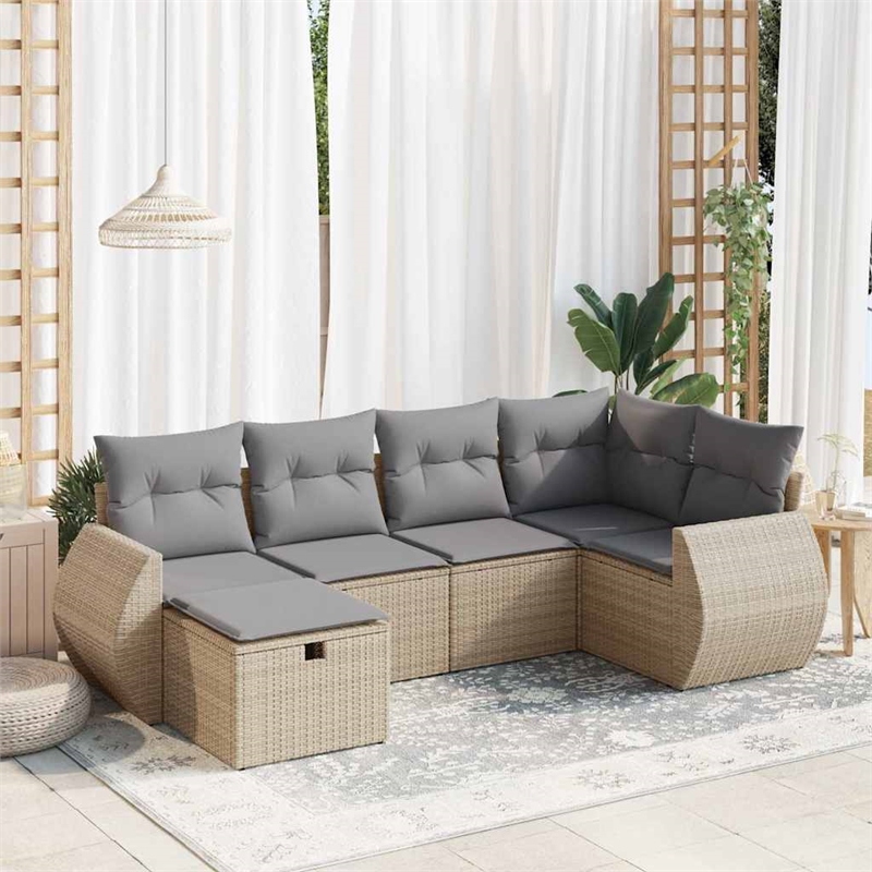 vidaXL 6 Piece Poly Rattan Sofa Set in Beige