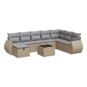 vidaXL 9 Piece Poly Rattan Sofa Set in Gray/Beige