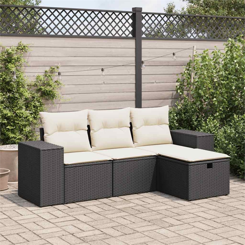 vidaXL 4 Piece Poly Rattan Sofa Set in Black/White/Cream