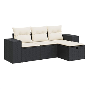 vidaXL 4 Piece Poly Rattan Sofa Set in Black/White/Cream