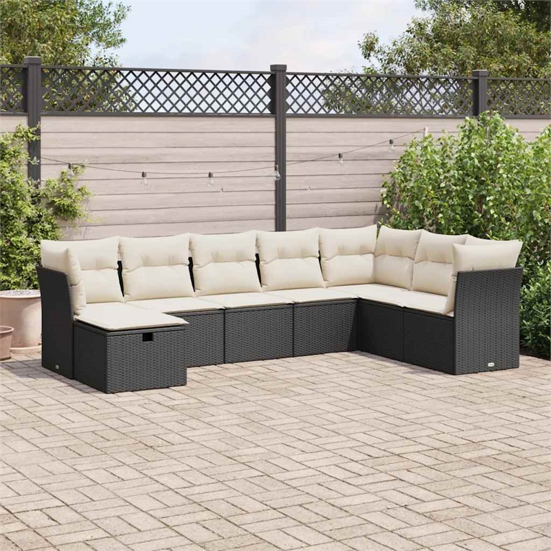 vidaXL 8 Piece Poly Rattan Sofa Set in Black/White/Cream