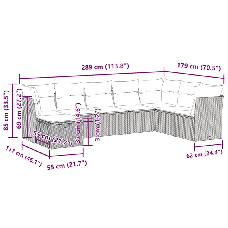 vidaXL Poly Rattan Small Sofa Set in Gray