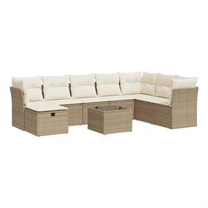 vidaXL 9 Piece Poly Rattan Sofa Set in White/Cream/Beige