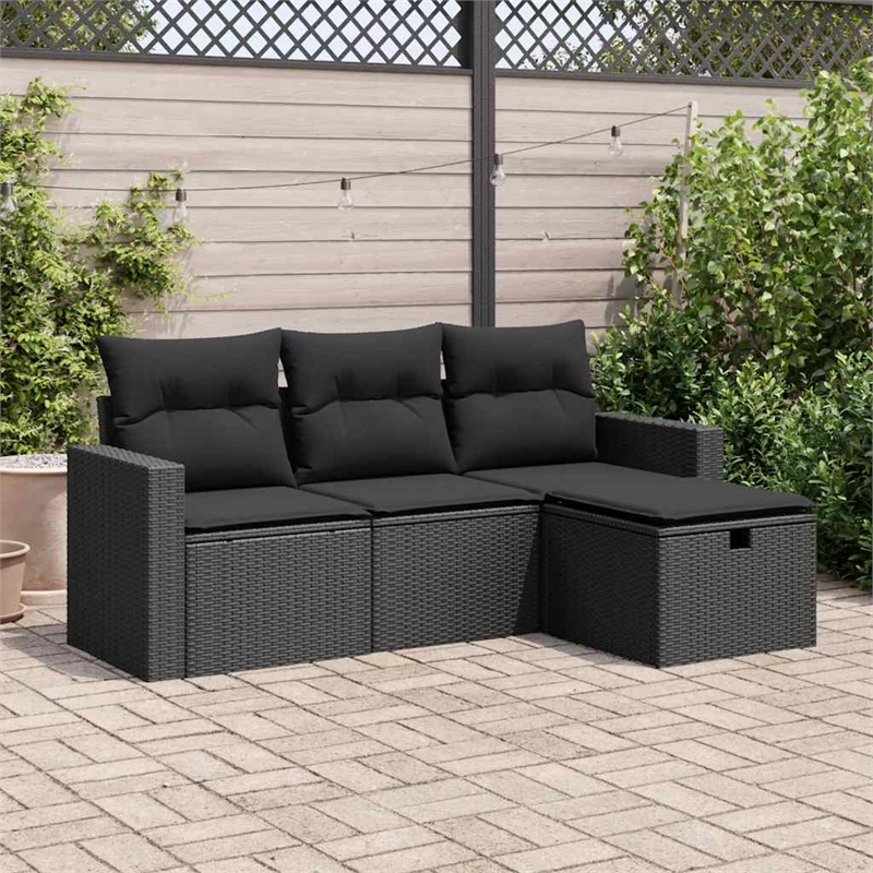 vidaXL 4 Piece Poly Rattan Sofa Set in Black