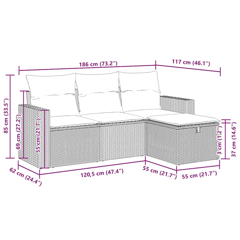 vidaXL 4 Piece Poly Rattan Sofa Set in Black