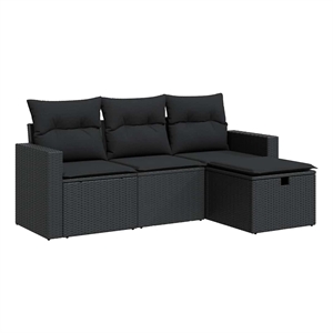 vidaXL 4 Piece Poly Rattan Sofa Set in Black