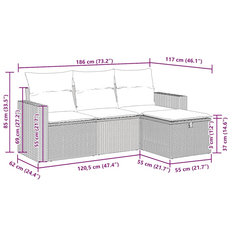 vidaXL 4 Piece Steel Sofa Set in Black