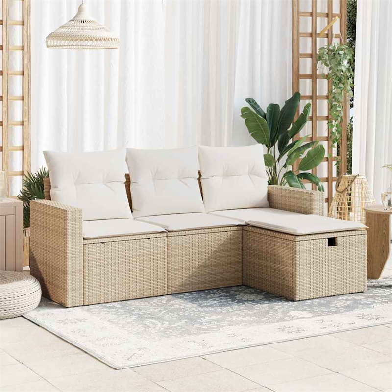 vidaXL 4 Piece Sofa Set in White/Cream/Beige