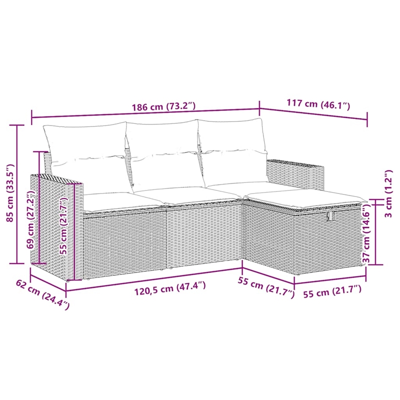vidaXL 4 Piece Sofa Set in White/Cream/Beige