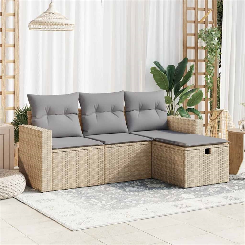 vidaXL 4 Piece Steel Small Sofa Set in Beige