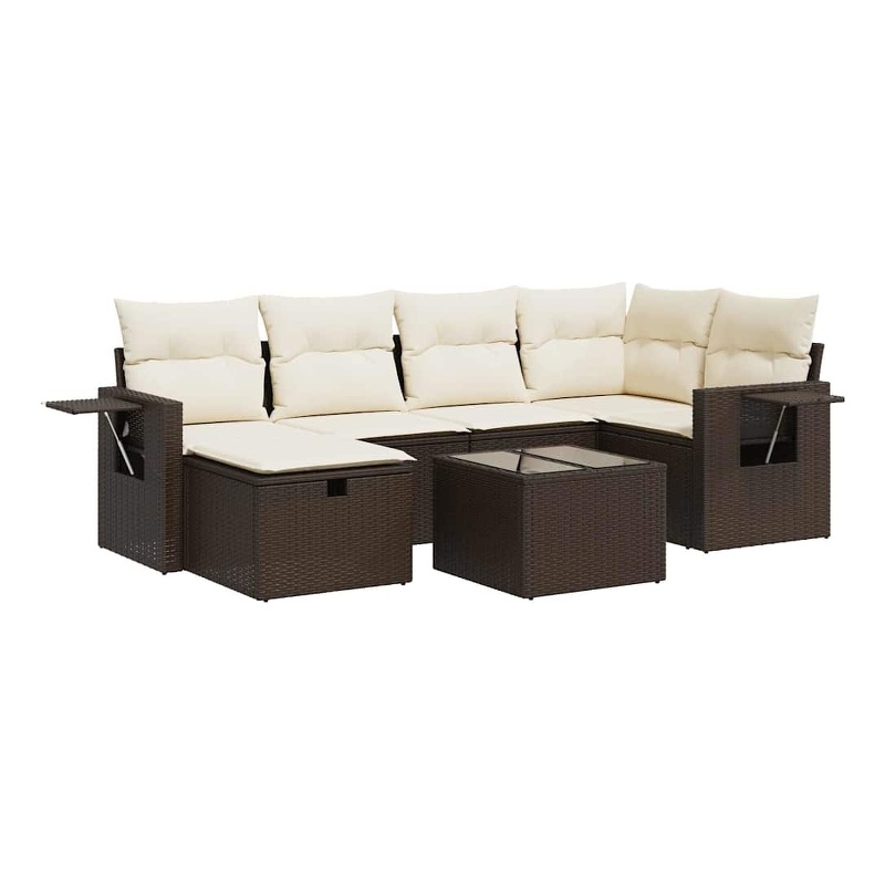 vidaXL 7 Piece Poly Rattan Sofa Set in Brown