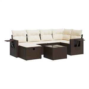 vidaXL 7 Piece Poly Rattan Sofa Set in Brown