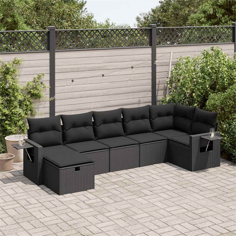 vidaXL 7 Piece Poly Rattan Large Sofa Set in Black