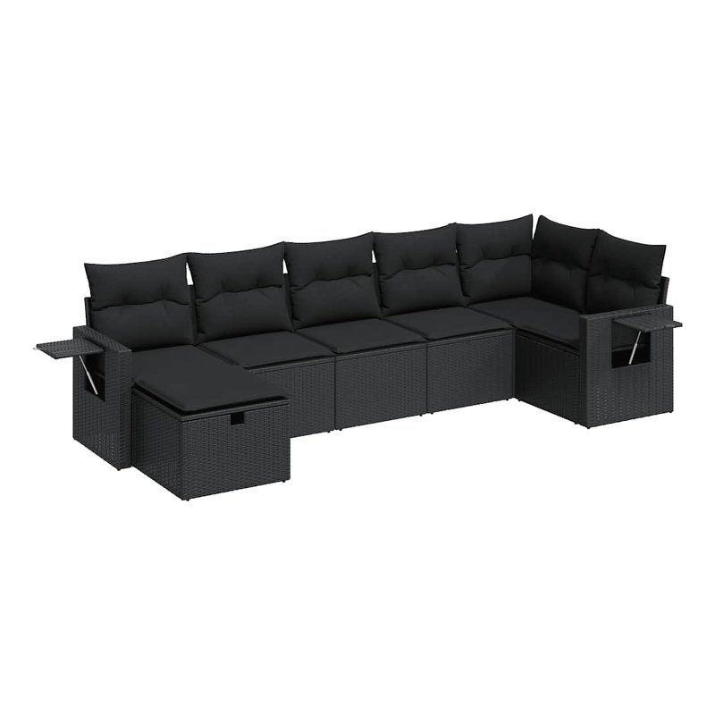 vidaXL 7 Piece Poly Rattan Large Sofa Set in Black