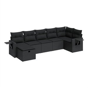 vidaXL 7 Piece Poly Rattan Large Sofa Set in Black