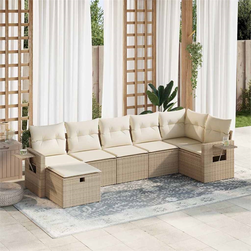 vidaXL 7 Piece Poly Rattan Sofa Set in White/Cream/Beige