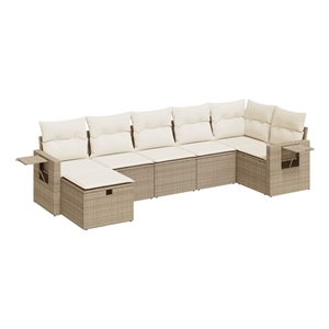 vidaXL 7 Piece Poly Rattan Sofa Set in White/Cream/Beige
