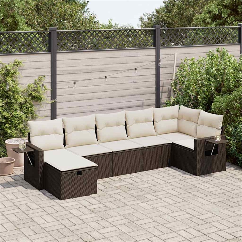 vidaXL 7 Piece Poly Rattan Large Sofa Set in Brown