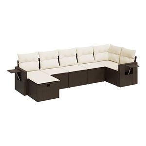 vidaXL 7 Piece Poly Rattan Large Sofa Set in Brown