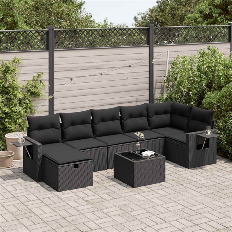 vidaXL 8 Piece Steel Small Sofa Set in Black