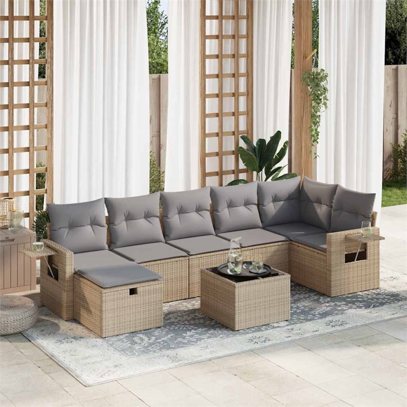 vidaXL 8 Piece Steel Sofa Set in Gray/Beige