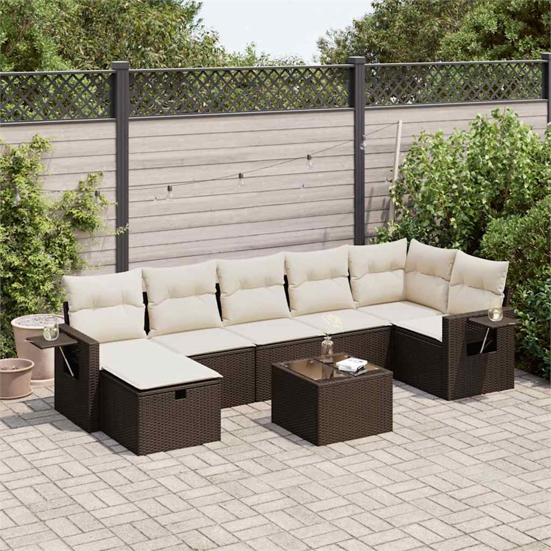 vidaXL 8 Piece Poly Rattan Large Sofa Set in Brown